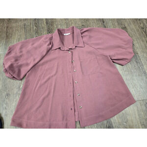 Mittoshop Airflow Short Bubble Sleeve Button Down Shirt Dark Mauve Size Large